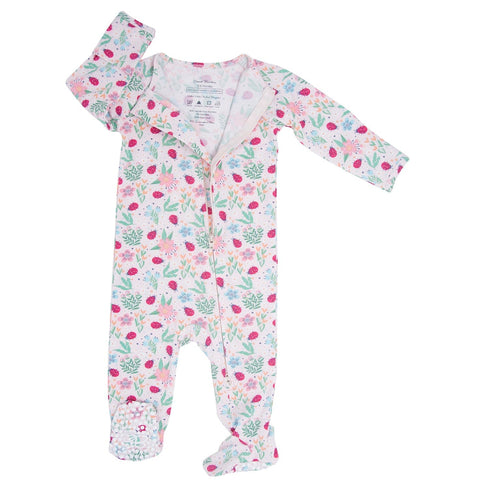 ladybug-flower-garden-zipper-footie Sweet Bamboo - Sophia's StyleFooties-1